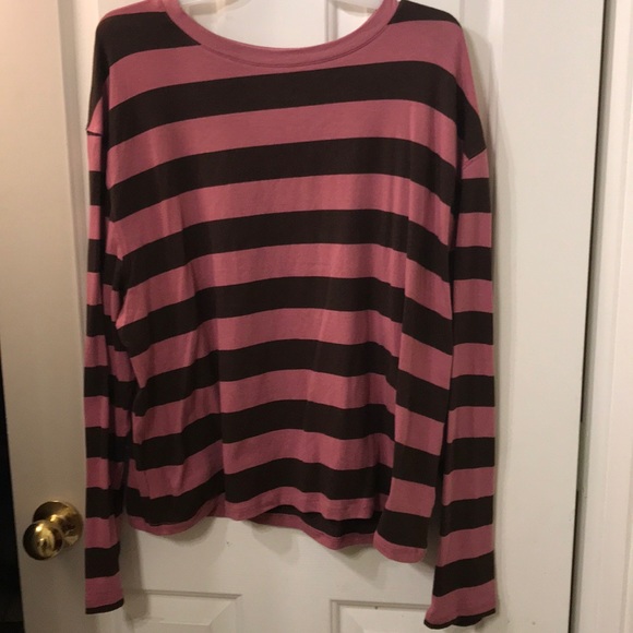 Tops - Brown and mauve striped long sleeve shirt sz xl!